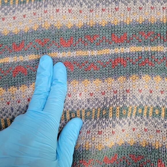 VTG 80s Sears Boxy Crop Fair Isle Sweater Tapered Hem 80s Fit Large - Picture 3 of 5